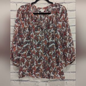 Liz Claiborne Semi Sheer White Colorful Paisley Blouse Top Women's Size Large